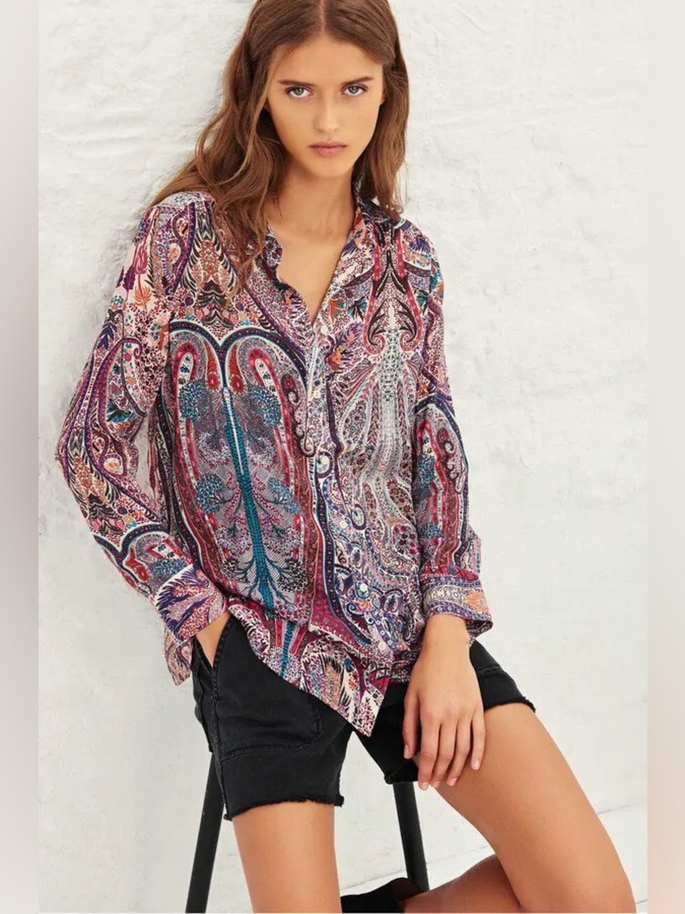 ba&sh Blake Multicolor Paisley Print Button-Down Long Sleeve Shirt Size:Small